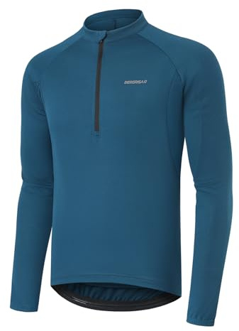BERGRISAR Men's Half-Zip Cycling Jersey Tops Long Sleeve Cycling Clothing Mountain Bike Bicycle Jersey Montego Blue Large