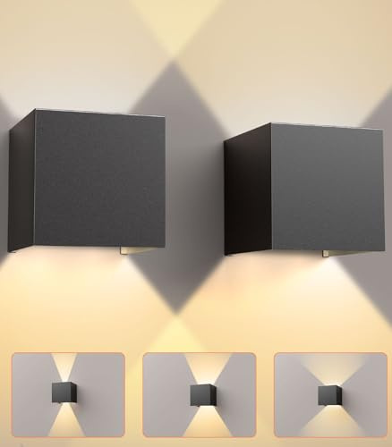 CLV Aplique Pared Exterior/Interior 12W, 1000LM Lampara Interior 3000K Blanco Cálido Lampara Moderna Ángulo de haz Ajustable Luz Pared Exterior IP65 Impermeable para Dormitorio Pasillo Terraza