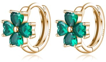 Reffeer 925 Sterling Silber CZ Blatt Creolen für Frauen Kleeblatt Ohrringe grüne St Patricks Day Ohrringe