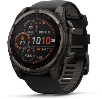 Garmin fēnix® 8 – 51 mm, Solar, Sapphire, Premium Multisport GPS Smartwatch, Long-Lasting Battery Life, Dive-Rated, Built-in LED Flashlight, Carbon Gray DLC Titanium with Pebble Gray Band (Renewed)