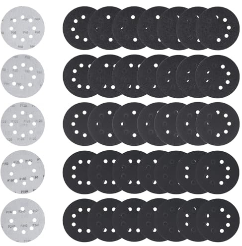 125mm Schleifpapier Körnung 60/80/120/180/240, 40 Stück Schleifscheiben 125mm Klett Nass Trocken Schleifblätter für Autolack, Edelstahl, Holz & Spiegelpolitur