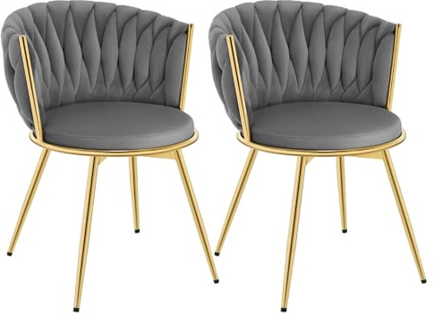 WOLTU Matrumsstolar set om 2, köksstol, vardagsrumsstol, med metallram, ergonomisk, 360° roterbar, för kök vardagsrum balkong, sammetsstol, mörkgrå, EZS84dgr-2