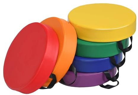 FANTASK Set med 6 barnstolskuddar med handtag, golvkuddar med dragkedja, sittdyna (rund, färgglad)