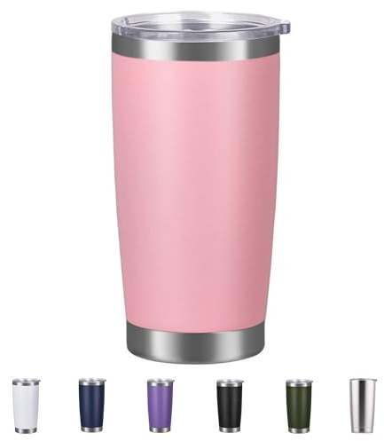 Shunshi Insulated Travel Tumbler with Leak-Proof Lid, 20oz Double-Wall Stainless Steel Mug - Keeps Hot/Cold 4/10H, Car Cup Holder Fit, BPA Free - Ideal for Coffee, Commute & Gifts (Pink)