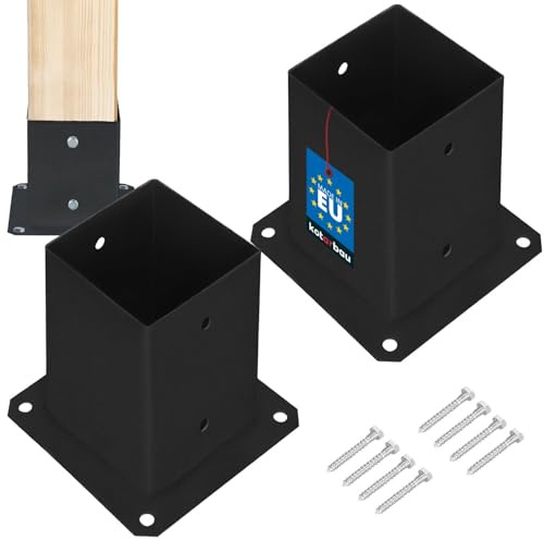KOTARBAU® Aufschraubhülse 90x90 mm, Pfostenträger zum Aufschrauben, Stahl | Bodenhülse für Holzpfosten zum Aufdübeln, für Holzbalken & Pavillons, Verzinkt + Pulverbeschichtet, Schwarz, 2er Set