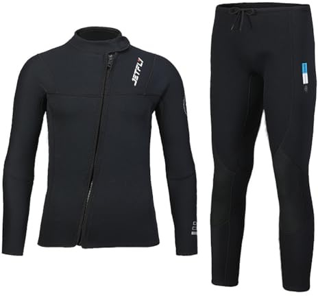 3mm Herren Neoprenanzug 2-Teiliges Set Neopren Tauchanzüge Frontreißverschluss Langarm Stretch Neoprenanzug Top & Hosen Tauchhose Männer Ultra Stretch Wetsuits für Tauchen Surfen Schnorcheln M