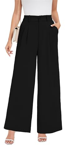 Oyamiki Palazzo Hosen für Damen Baggy Leichte Luftige Sommerhose Lässig Weitem Bein Hohe Taille Hose Schwarz mit Gummizug Petite S
