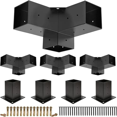 DIY Pergola Kit - 8pcs 3-Way Right Angle Corner Brackets for 4x4 Posts, Outdoor Patio Pergolas, Wooden Shed Hardware, Perfect for Courtyards & Restaurants