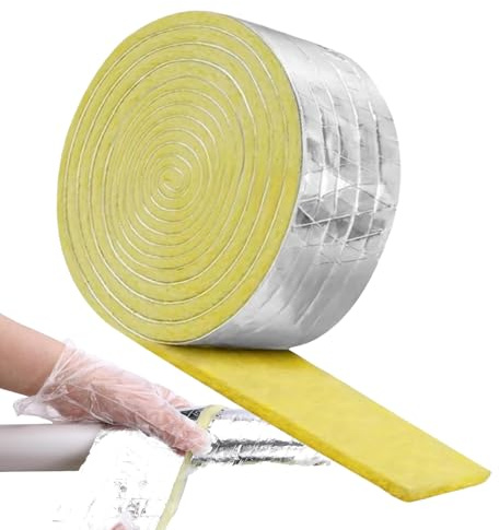 Liakyunf Envoltura Aislante para Tuberías | 10,0 Metros Cinta Autoadhesiva De Lana De Vidrio - Envoltura Aislante - para Hogar, Ático, Sótano, Techo, Pared, HVAC, Distribución de Agua Caliente,