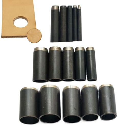 Sacabocados Huecos - Juego de 15 Sacabocados Redondos en Acero Aleado para Cuero Tela Cinturones y Correas | Herramienta de Perforación con de Almacenamiento | para Manualidades Sastres