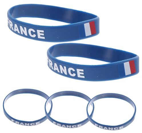 BCOATH 5PCS Silicone Wristbands with France National Flag Printing Soft Country Flag Bracelets for Men Women Sports and Football Match Accessories with Random Capital and Small Letters