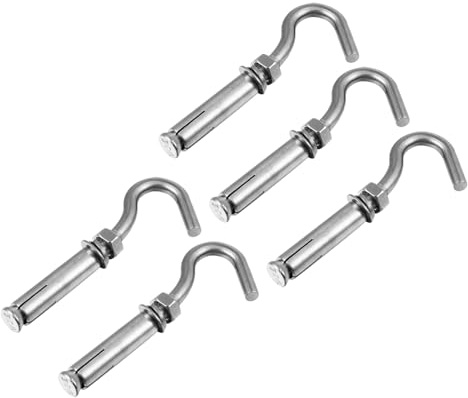 ARTSEWPLY 5pcs Stainless Steel Expansion Hook Anchor Bolts Open Cup Hooks Heavy Duty Wall Bolt Anchor for Masonry Mechanical Fixation and Air-conditioning Installation Silver