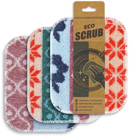 Amarelle GEN II Dish Washing Scrubbers (3-Pack), Made in Green Kitchen Scrubbers for Dishes, Non Scratch Pot & Pan Scrubber, Dual-Sided Heavy-Duty Scouring Pads, Reusable (Nordic Folk)