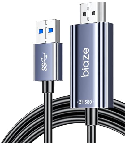 biaze ZH380 Câble adaptateur USB vers HDMI 1 m, fiche unidirectionnelle USB A 3.0 vers HDMI mâle, 1080p 60 Hz 5 Gbps haute vitesse pour connecter un ordinateur portable/PC/PS5/commutateur à TV