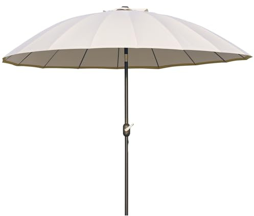 Outsunny 2.5m Shanghai Garden Parasol Umbrella with Crank & Tilt, Outdoor Table Parasol with 16 Fibreglass Ribs, Adjustable Outdoor Sun Shade, Off-White