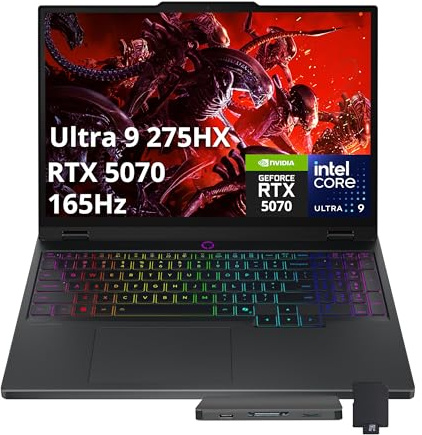 Lenovo Legion 5 AI-Powered Gaming Laptop, Intel Ultra 9 275HX, GeForce RTX 5070 GDDR7, 15.1 WQXGA 165Hz, 16GB DDR5, 2TB Storage (1TB SSD+1TB Docking), RGB Backlit Keyboard, Wi-Fi 7, Win 11 Pro, Black
