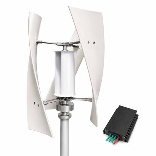 AGGBDYXO Aerogenerador Vertical Compacto, Kit generador de 3 Palas con regulador de Carga 12V/24V/48V y generador de imanes permanentes para cabañas, Granjas y Sistemas aislados
