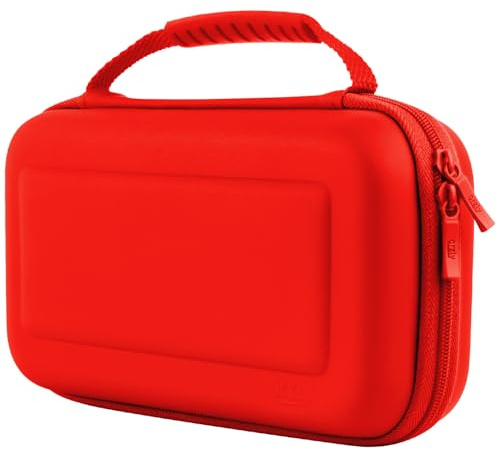 Orzly Carrying Case for Nintendo Switch OLED and Switch Console - Red Protective Hard Portable Travel Case Shell Pouch for Nintendo Switch Console & Accessories