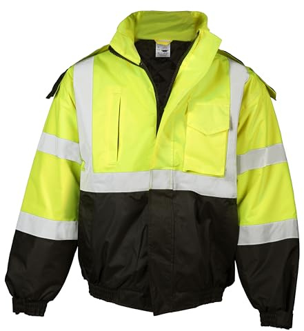 Kishigo Unisex High Visibility Reflective Economy Bomber Jacket JS121, Zipper Closure, ANSI 107 Type R/Class 3, Construction, Roadwork, Traffic, Warehouse, Factory, Security, Outdoor (Lime, M)
