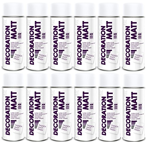 Fahrzeugteile Hoffmann 12er Sparpack DC Lackspray matt 400ml nach RAL freie Farbauswahl (12 Dosen in verkehrsweiss MATT RAL 9016)