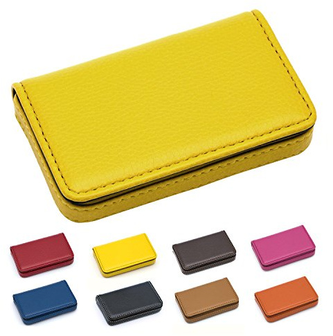 Padike Business Name Card Holder Luxury PU Leather,Business Name Card Holder Wallet Credit card ID Case/Holder For Men & Women - Keep Your Business Cards Clean(Yellow)