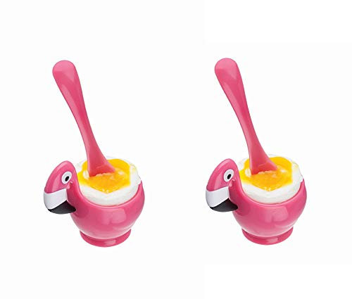 Joie Flamingo Egg Cup and Spoon Set – 2-Piece BPA-Free ABS Plastic Breakfast Holder, Fun Deep Pink Design