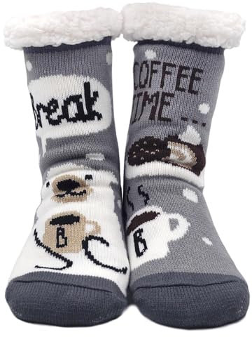 LOFIR Chaussettes Chaussons Femme Chaudes pour Hiver, Antidérapant à la Maison Femme Fille Noël, Épais, Thermiques à Motif Animal, taille 35-41, 1 paire