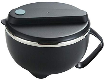 SAGIUSDM Scodella per zuppa di Riso in Acciaio Inossidabile Calda con Manico a Coperchio Contenitore per Alimenti Contenitore Nero, Nero