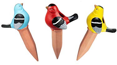 Terracotta Plant Self Watering Spikes - Set of 3 Yellow, Blue and Red Birds for Large Pots, Self Watering Bulbs, Self Watering Stakes for Indoor and Outdoor Plants
