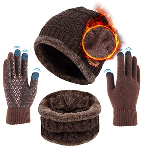 Aisprts Wintermütze Herren Mütze Schal Handschuh-Sets, Touchscreen Handschuhe Beanie Warme Mütze Strickmütze Winterschal Herren mit Fleecefutter