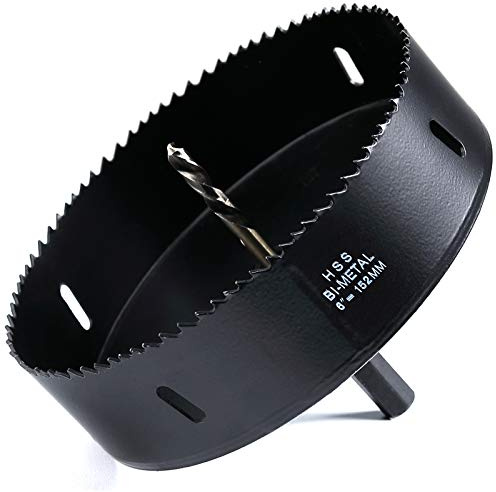152mm Hole Saw, M42 Bi-Meta Vent Cutter in 30mm Cutting Depth, Black Finished Soffit Cutter Saw with Heavy Duty Hex Shank Arbor
