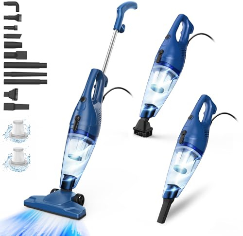 Corded Vacuum Cleaner, 12-in-1 Vacuum Cleaners for Home 15Kpa Power Suction Lightweight Stick Vacuum with Washable HEPA Filter Converts to a Handheld Vacuum for Home, Pet Hair, Carpet, Hard Floors