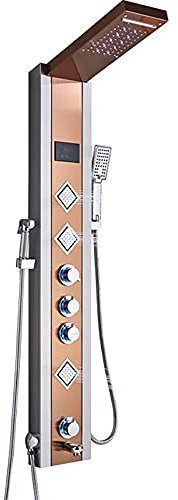 Shower Set LED Panneau de Douche Affichage Numérique Colonne de Douche Hydromassante, avec Tête de Douche, Douche à Main, Jets de Massage, Robinet de Baignoire, Bidet Pulvérisateur,Rose Gold