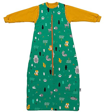 schlummersack Bio Schlafsack Baby ganzjährig 110 cm Waldtiere | Babyschlafsack mit Ärmel abnehmbar 2.5 Tog Baby Schlafsack ganzjährig | Ganzjahres Schlafsack Baby Bio Baumwolle