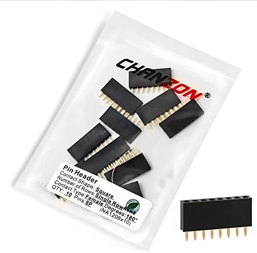 Chanzon Pin Header Strip for Arduino Gpio 8 pin x 10pcs Female Headers Pins Straight Single Row Gold Plated Pitch 2.54mm 0.1 inch for PCB Connector Machine Breadboard Electronic Circuit Board