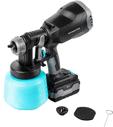 Cecotec Pistola de Pintura sin Cables CecoRaptor Color 4020 Ultra. Batería 20V y 4000mAh, Depósito 1000 ml, Flujo de Pintura 700ml/min, 2 Boquillas Intercambiables de 1,80mm y 2,6mm