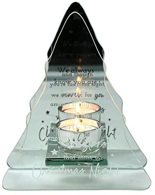 Pavilion - Stars that Shine On Christmas Night - 7 x 5.8 x 2.5 Tree-Shaped Tealight Candle Glass and Mirror Holder - in Memory Bereavement Memorial Loss Gift
