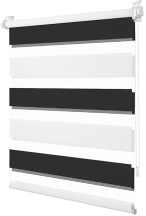 TFSKY Doppelrollo Klemmfix ohne Bohren Schwarz-Weiß B65 x H110 cm | Stoffbreite 60cm, 100% Polyester, Lichtdurchlässig & Verdunkelnd, Rollos Für Fenster innen, Stufenlos für Wohnzimmer, Büro