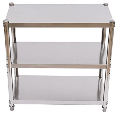 KOLHGNSE Edelstahl Arbeitstisch, Küchentisch 80 x 40cm Arbeitstisch 3 Böden Edelstahltisch Gastronomie Regal 30KG für Speisekammern, Restaurants, Küchen, Großküchen