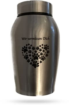 Petpets® Tierurne/Gedenkurne 500 ml Wir vermissen Dich Hund, Katze, Silber, Edelstahl, Einäscherung, Gedenkstätte, Urnengrab Asche, Andenken