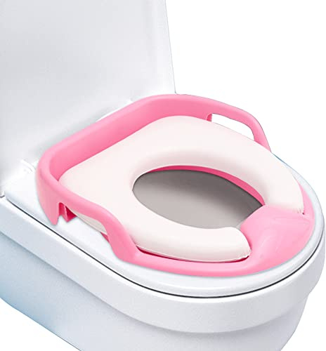 Toalettsits för Småbarn, EUBSWA Toalettsits för Universell Potträning med Mjuk Kudde och Säkerhetshandtag för Barn 1 till 7 år (Rosa)