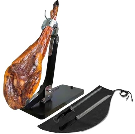 BlendNature Support à jambon professionnel pivotant avec position 100 % verticale + couvre jambon + couteau de coupe et fusil