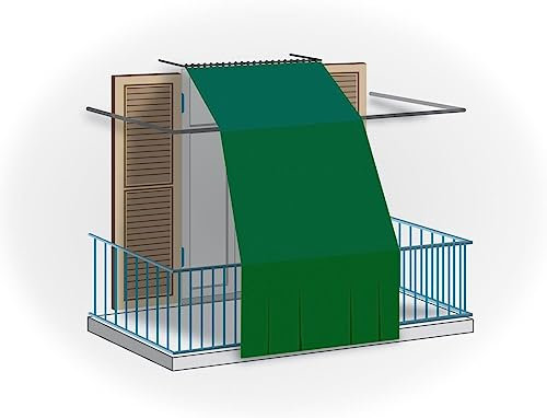 HOME ZEN HOUSEHOLD LINEN Toldo de exterior para balcones, cenador de sol con anillos térmicos y parasoles (145 x 350 cm, color verde liso