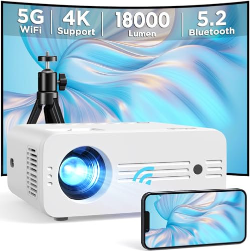 AKIYO Mini Projector 4K, 2025 Upgraded 20000 Lumen WiFi6 Bluetooth5.2 Projector, Portable Projectors Full HD 1080P, 300 Home Cinema Projectors, Compatible with TV Stick/HDMI/USB(Tripod Included)