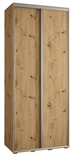 ABIKSMEBLE Davos 1 100 Armadio da Camera Doppio Scorrevole - Armadio Moderno con Asta e Ripiani - 235,2 x 100 x 45 cm - Artisan Artisan Argento