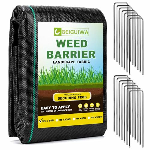 GEIGUIWA 3ftx50ft Weed Barrier Landscape Fabric Heavy Duty,Weed Control Garden Cloth Woven Geotextile Fabric for Flower Bed,Driveway Fabric Ground Cover(3.2OZ)