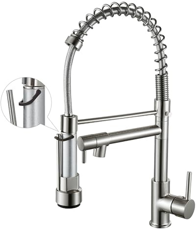 Grifo de cocina con rociador extraíble, arco alto, llave de un solo mando, fregadero de cocina, níquel cepillado