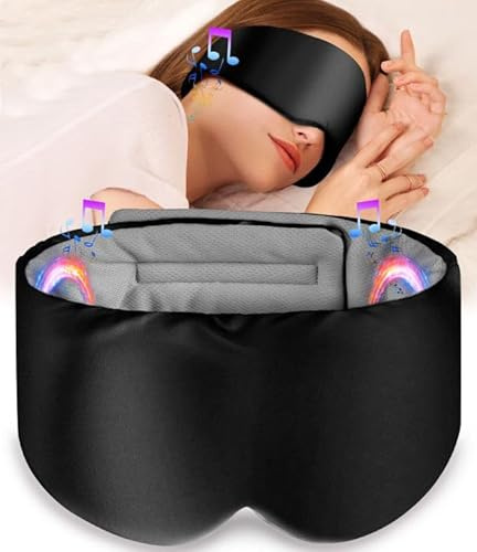 LC-dolida Schlafmaske mit Kopfhörer Schlafkopfhörer Seitenschläfer für Frauen Herren,Augenmaske Baumwolle Waschbar Schlafbrille mit Mikrofon für Reisen/Nickerchen/Yoga/Meditation/Schlafen