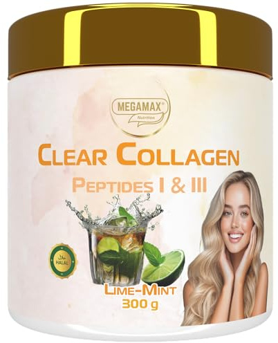 MEGAMAX Clear Collagen Peptide 300 g Lime - Minze - 25 g Protein bei 3 Portionen - Clear Kollagen Pulver klar wie Isoclear