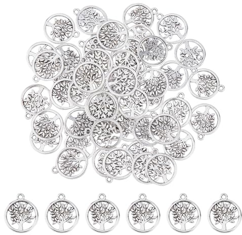 DICOSMETIC 120 pezzi ciondoli albero della vita in metallo stile tibetano ciondoli albero in lega piccoli ciondoli di famiglia in argento antico ciondoli albero della vita in filigrana foro: 1,8 mm